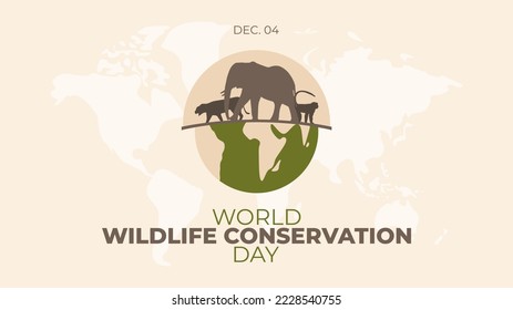 World Wildlife Conservation Day vector illustration template in trendy design style with globe and mammal. International event observed every dec 4. Perfect for your poster or banner.