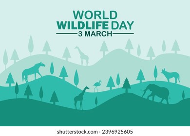 World Wildlife Day. 3 March. Holiday concept. Template for modern background, banner, card, poster with text inscription. Vector illustration
