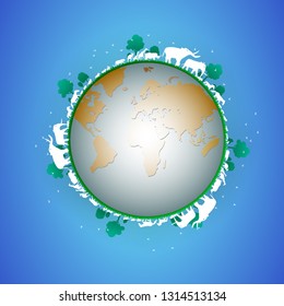 World Wildlife Day with the animal in forest , Paper cut and digital craft style