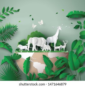 World Wildlife Day with the animal in forest , Paper art and digital craft style. - Shutterstock ID 1471646879