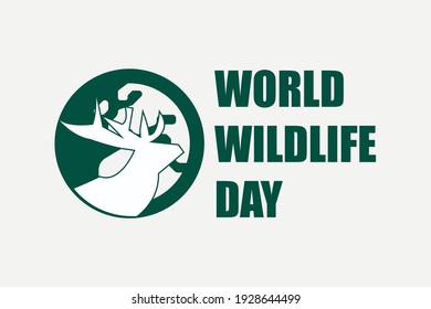 World Wildlife Day with the animal in forest,  animals on planet earth.  Save wildlife. Vector illustration for you design, banner, poster, calendar or placard template. Deer Wildlife logo t-shirt.   