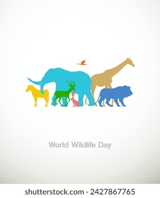 In: World Wildlife Day. Tag der Wildtiere mit dem Tier im Wald. Wildlife Creative Design für Social Media Post.