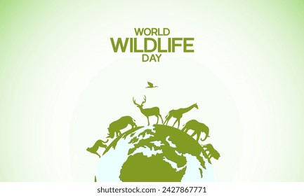 Día Mundial de la Naturaleza. Día de la Vida Silvestre con el animal en el bosque. Diseño creativo de vida silvestre para publicación en medios sociales.