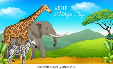 World wildlife day with animals in the forest