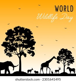 World wildlife day with animals in the forest