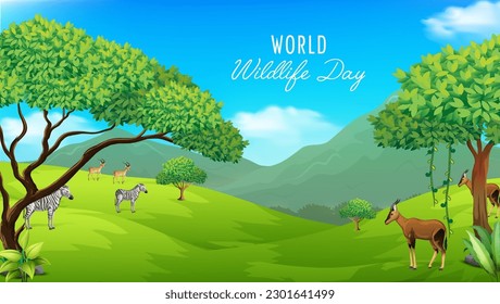 World wildlife day with animals in the forest