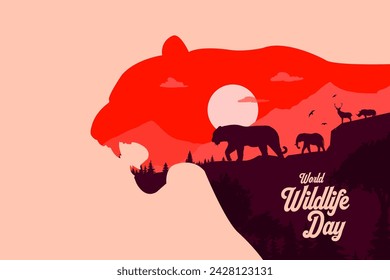 World Wildlife Day with the animals and forest background silhouette for social media banner