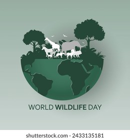 World wildlife day with animals in the forest Vector, Happy world wildlife day. World wildlife day vector.