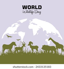 World wildlife day with animals in the forest Vector, Happy world wildlife day. World wildlife day vector.