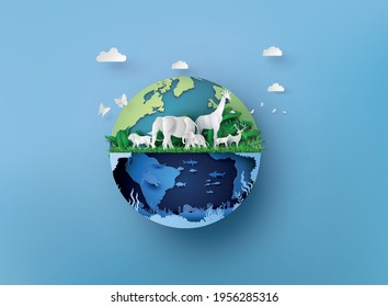 World Wildlife Day with the animals, Paper art and digital craft style. - Shutterstock ID 1956285316