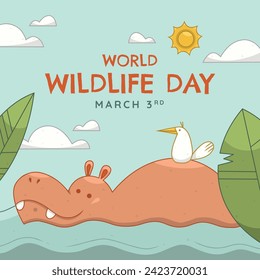 World Wildlife Day Background. World Wildlife Day celebration. March 3. Cartoon Vector illustration design for Poster, Banner, Flyer, Card, Cover, Post. animals in forest. wild animals background.