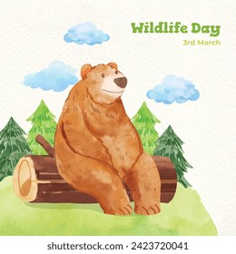 World Wildlife Day Background. World Wildlife Day celebration. March 3. Cartoon Vector illustration design for Poster, Banner, Flyer, Card, Cover, Post. animals in forest. wild animals background.