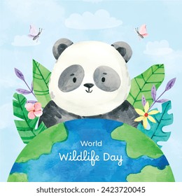 World Wildlife Day Background. World Wildlife Day celebration. March 3. Cartoon Vector illustration design for Poster, Banner, Flyer, Card, Cover, Post. animals in forest. wild animals background.