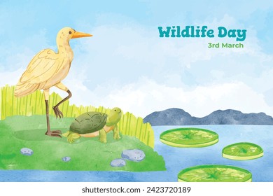 World Wildlife Day Background. World Wildlife Day celebration. March 3. Cartoon Vector illustration design for Poster, Banner, Flyer, Card, Cover, Post. animals in forest. wild animals background.