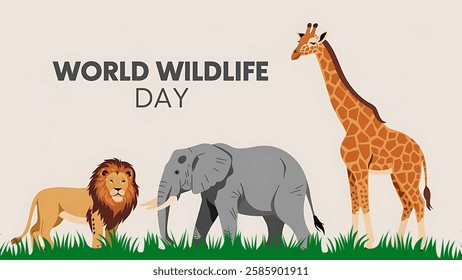 World Wildlife Day Background. World Wildlife Day celebration. March 3. Cartoon Vector illustration design for Poster, Banner, Flyer, Card, Cover, Post. animals in forest. wild animals background.