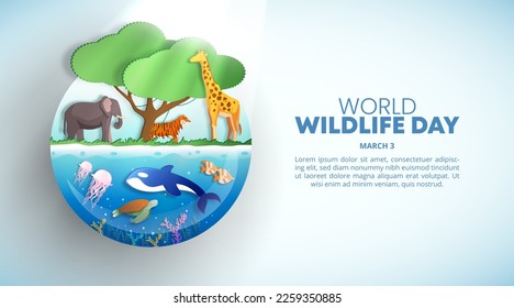 World wildlife day background with cutting paper animals
