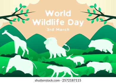 world wildlife day background illustration in paper art style