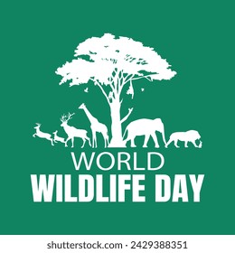 World Wildlife Day Background Vector illustration. Animals in forest.