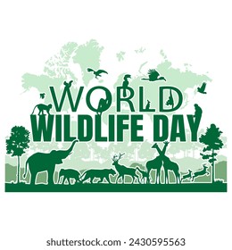 World Wildlife Day Background Vector illustration. Animals in forest.