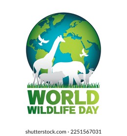 world wildlife day banner with animals silhouettes and planet. vector illustration