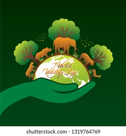world wildlife day banner design, animal in forest concept
