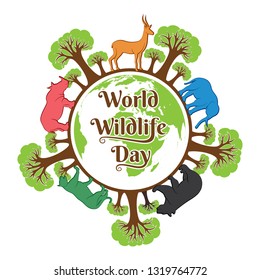 world wildlife day banner design, animal in forest design by brush stroke concept