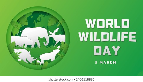 world wildlife day banner illustration in paper art style