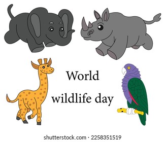 World wildlife day banner isolated on white background. wild animals icon vector illustration.