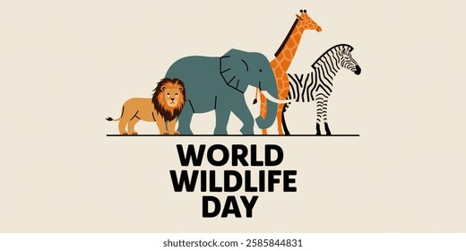 World Wildlife Day celebration. March 3. Cartoon Vector illustration design for Poster, Banner, Flyer, Card, Cover, Post. Wild Animals.