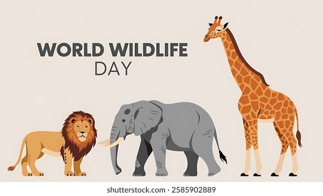 World Wildlife Day. World Wildlife Day celebration. March 3. Cartoon Vector illustration design for Poster, Banner, Flyer, Card, Cover, Post. wild animals background.