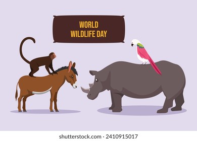 World wildlife day concept. Colored flat vector illustration isolated.