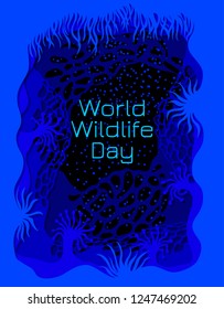 World Wildlife Day. The concept of an environmental event. Underwater world. Paper Art