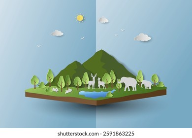 World wildlife day concept on isometric landscape,vector illustration