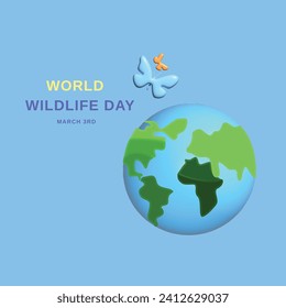 World wildlife day concept. Realistic 3d object cartoon style. Vector colorful illustration.