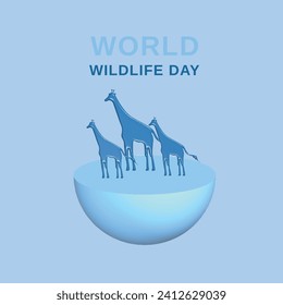 World wildlife day concept. Realistic 3d object cartoon style. Vector colorful illustration.