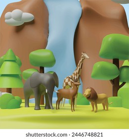 World wildlife day concept. Realistic 3d object cartoon style.