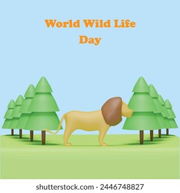 World wildlife day concept. Realistic 3d object cartoon style.