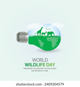 World wildlife day creative ads design. March 3 wildlife Day social media poster vector 3D illustration. 