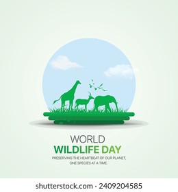 World wildlife day creative ads design. March 3 wildlife Day social media poster vector 3D illustration. 