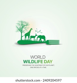 World Wildlife Day kreatives Werbedesign. 3. März Wildlife Day Social Media Poster, Vektorgrafik 3D. 