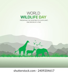 World wildlife day creative ads design. March 3 wildlife Day social media poster vector 3D illustration. 