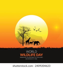 World Wildlife Day kreatives Werbedesign. 3. März Wildlife Day Social Media Poster, Vektorgrafik 3D. 