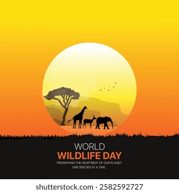 World wildlife day creative ads design. March 3 wildlife Day social media poster vector 3D illustration. 