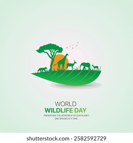 World wildlife day creative ads design. March 3 wildlife Day social media poster vector 3D illustration. 