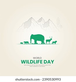 Welttag der Tierwelt. Kreatives Wildlife-Design für Social Media-Poster.