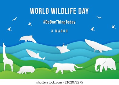 world wildlife day design in paper art style. paper cut design background wildlife. vector illustration