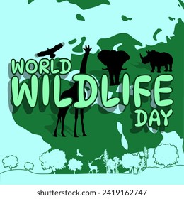 World Wildlife Day event banner. Bold text with animals and earth on light blue background to celebrate on March 3