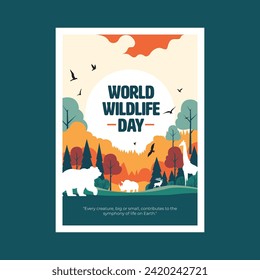 World Wildlife Day Flat Vector Poster Design Background Design Template