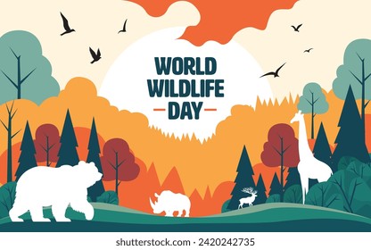 World Wildlife Day Flat Vector Background Design Template