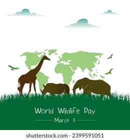 World Wildlife Day greeting card. March 3td World Wildlife Day illustration.